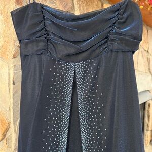 Elegant Blue Strapless Dress with Rhinestone Detail